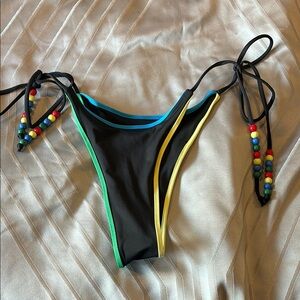 With jean Beaded String Bikini Bottom